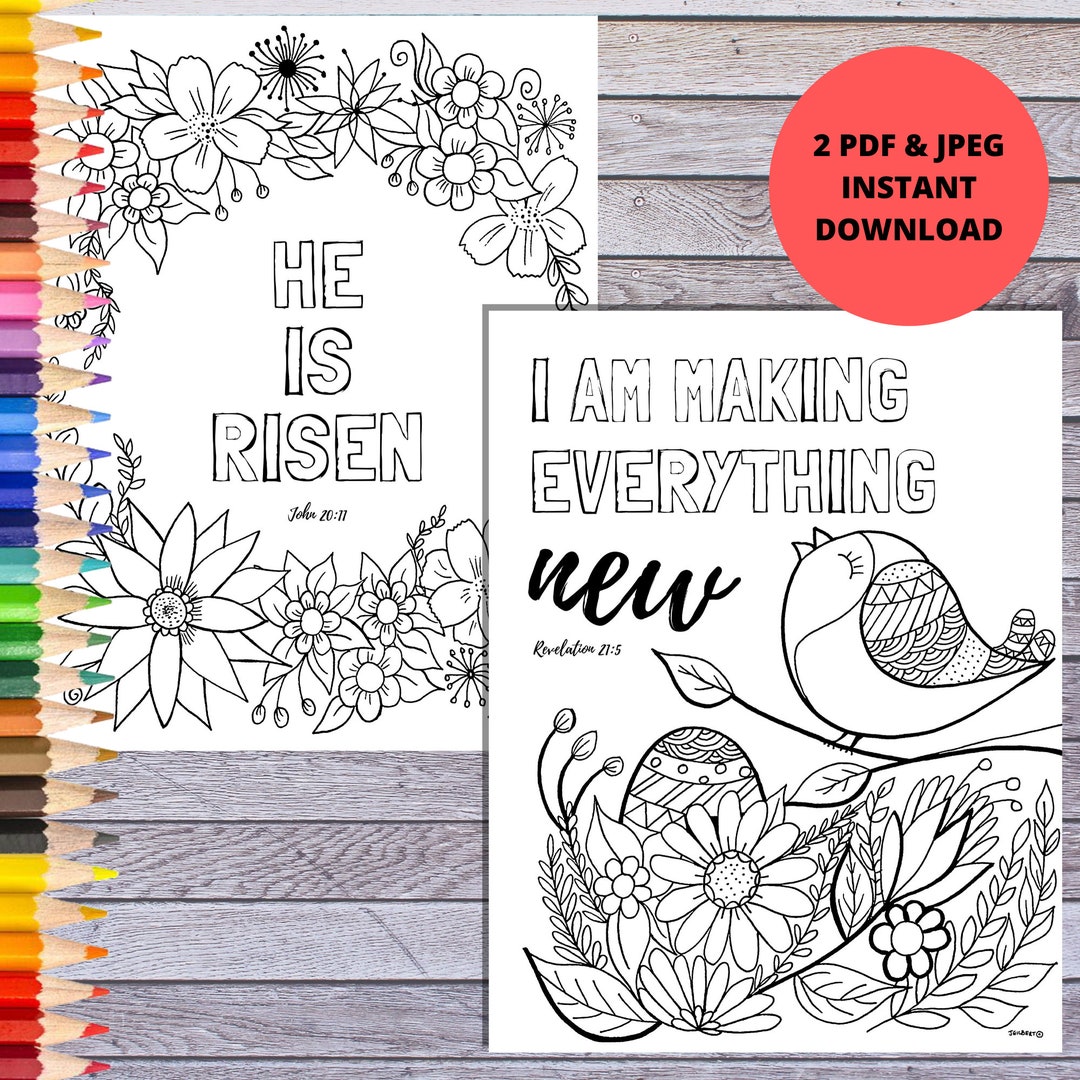 Easter Coloring Pages | He is Risen | Instant Download PDF & JPEG - Etsy
