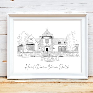 Custom Venue Sketch, Wedding Venue Illustration, Hand drawn, Line Drawing, Save the Date, Unique Wedding Gift, Digital file PNG, PDF, JPEG