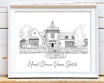 Custom Venue Line Drawing, Unique Wedding Gift (Digital File)