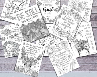 May include: Black and white printable Bible journaling pages with inspirational quotes and illustrations. The pages feature a variety of designs, including flowers, animals, and geometric patterns. The quotes include verses from the Bible, such as "Be still and know that I am God" and "For God has not given us a spirit of fear and timidity, but of power, love and self-discipline."