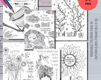 Bible Verse Coloring Pages, 6 page bundle, Scripture Coloring Book, Printable PDF Pages, Bible Study Gifts