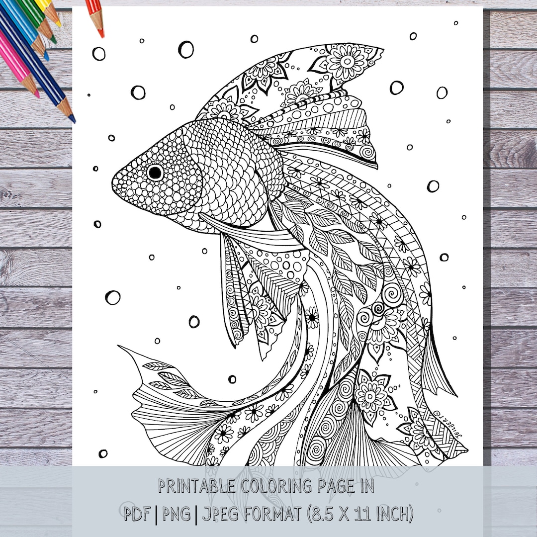 Printable Fish Coloring Page, Instant Digital PDF Download, Hand ...