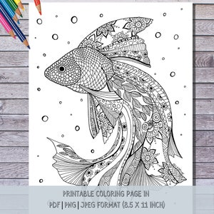 Printable Fish Coloring Page, Instant Digital PDF Download, Hand Illustrated Coloring Sheets
