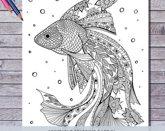 Printable Fish Coloring Page, Instant Digital PDF Download, Hand Illustrated Coloring Sheets