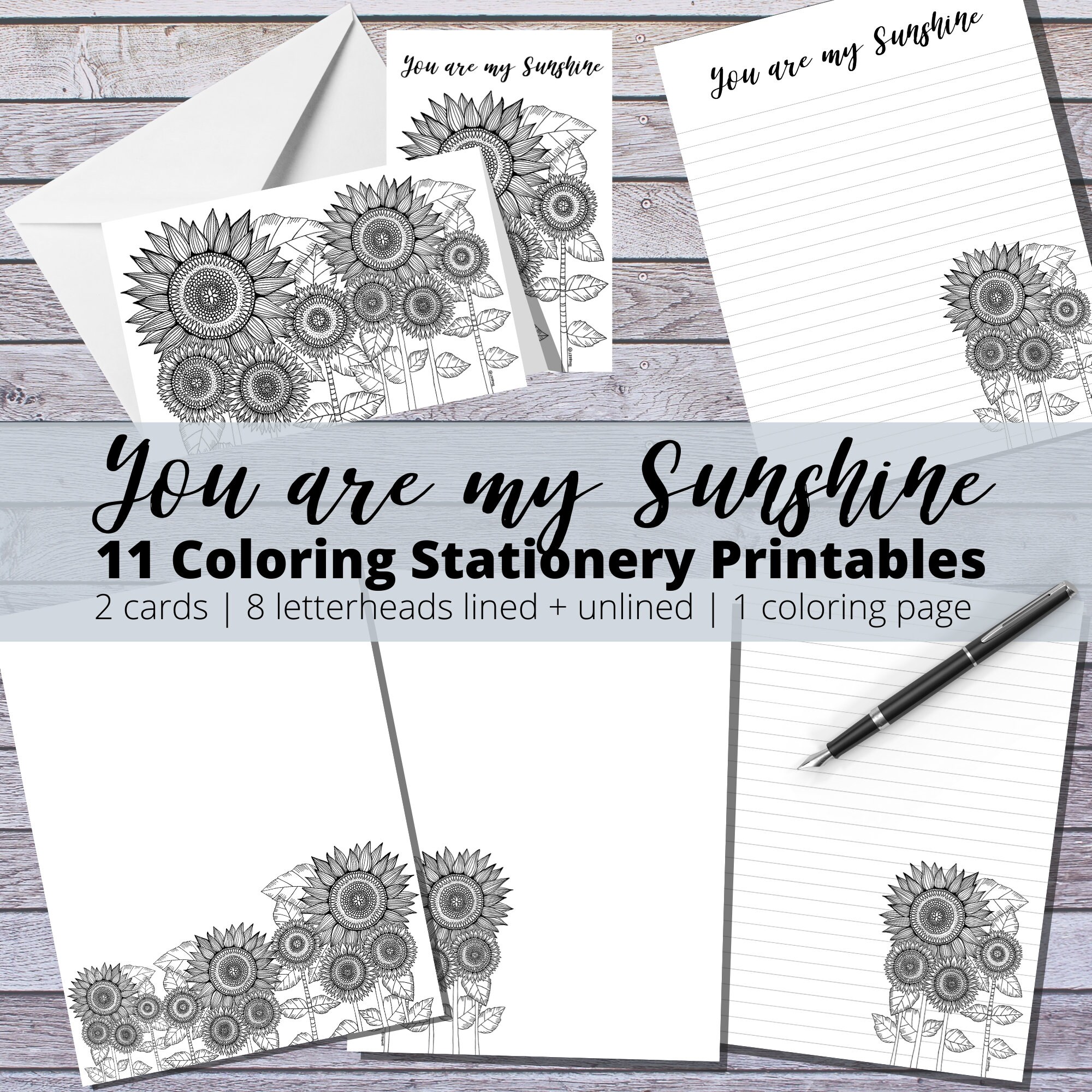 Printable Stationery Set PDF Printable Sunflower Writing | Etsy
