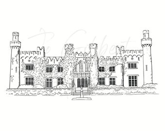 Luttrellstown Castle, Ireland Illustration, Wedding Venue sketch, Wedding Invitation, Venue portrait, Wedding Gift, instant download digital