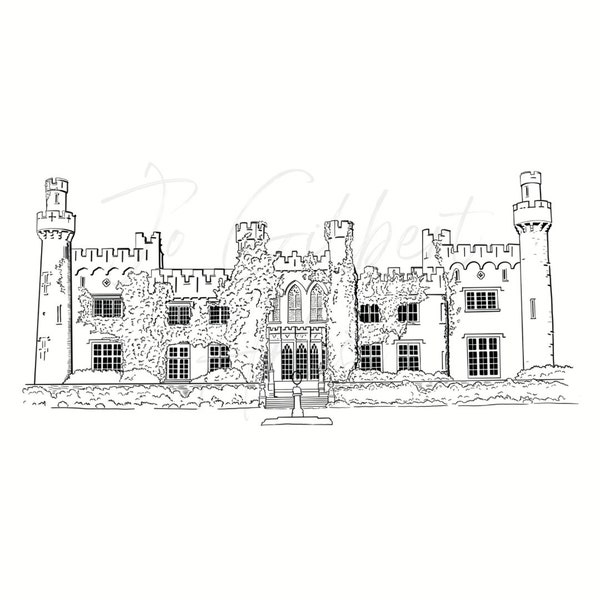 Luttrellstown Castle, Ireland Illustration, Wedding Venue sketch, Wedding Invitation, Venue portrait, Wedding Gift, instant download digital