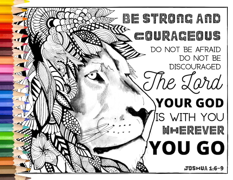 Download Bible Verse Coloring Page PDF Download Be Strong Courage | Etsy