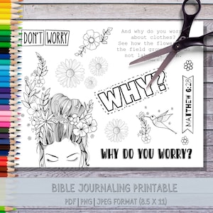 Bible Journaling Printable, Matthew 6:28 Scripture Printable, Christian Bible Journaling, PDF, JPEG, PNG