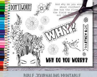 Bible Journaling Printable, Matthew 6:28 Scripture Printable, Christian Bible Journaling, PDF, JPEG, PNG