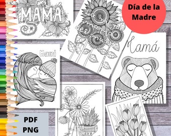 Dia de las Madres Ausmalbilder: 6 handgezeichnete Bilder (Digitaler Download)