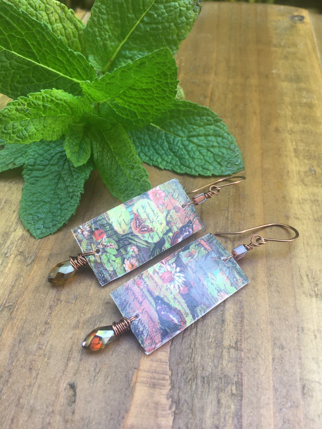 ON SALE Lilypads Decoupaged Polymer Clay Statement Earrings Etsy