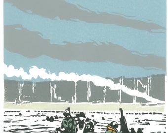 Omaha Beach one of a collection of prints celebrating the 70th  D-Day landings anniversary in Normandy France.