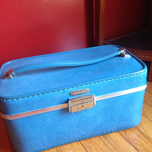 Vintage Blue Jc Penney Train Case or Make up Case
