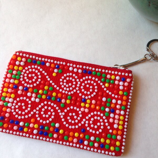 Vintage 1970's Beaded Red Coin Purse