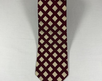 Cravatta vintage Polo Ralph Lauren in seta, bordeaux, rosso, oro, con motivo a rombi geometrici