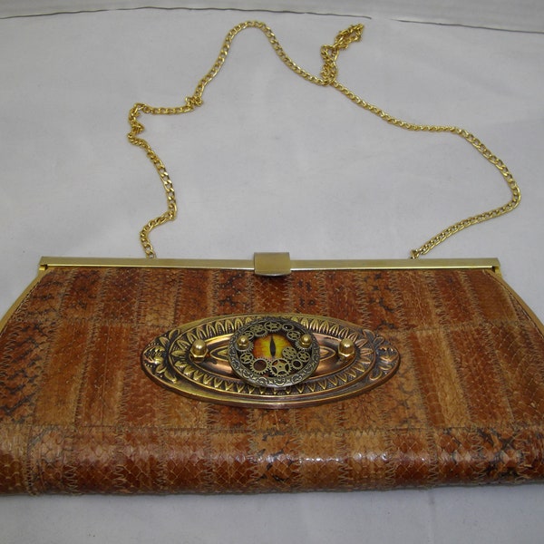 Steampunk bag, real snake skin bag, eye bag, shoulder bag,clutch bag,  costume , accessories