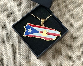 Puerto Rico and coqui flag pendant charm necklace medalla