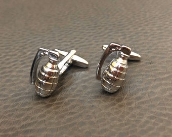 FT369 Hand Grenade 1.9x2.7cm Pair of Cufflinks Made From Fine English Modern Pewter