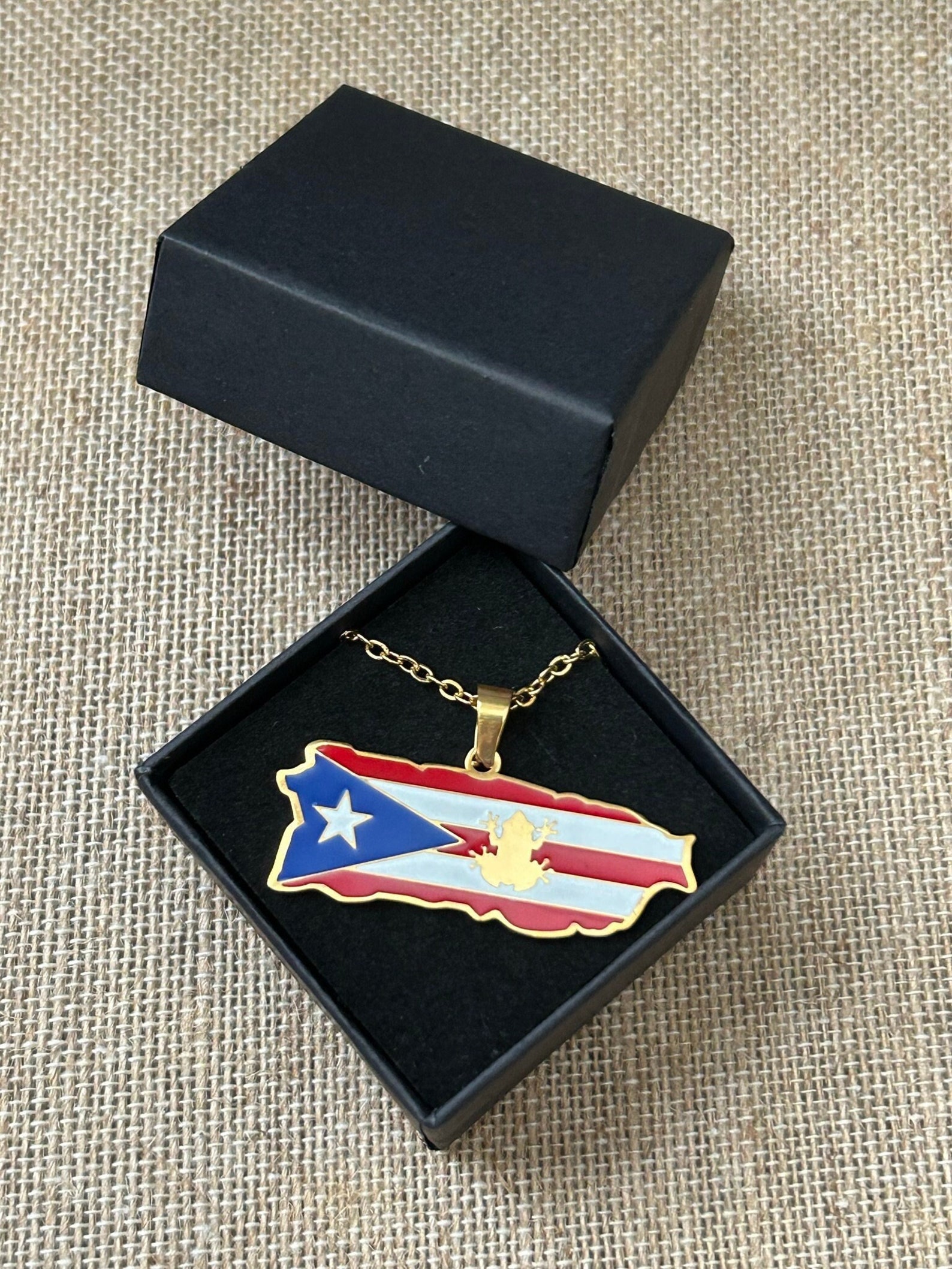 thumbnail image 2 of Puerto Rico Boricua Flag Turtle Pendant Necklace – With Coqui Taino Design 2 of 6
