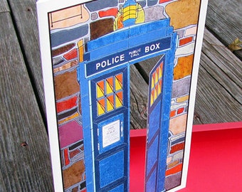 Police Call Box 3D Cutout Card- Greeting Card- Large Card- Doctor Who- Blank Card- Dr Who Card- Tardis Card- TV Show Card- The Doctor Card