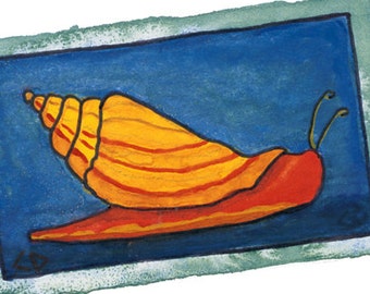 Sea Card Teardrop Snail Small Greeting Card Shell Card Snail Card Ocean Card Blank Card Any Occasion Orange Shell Card Orange Card