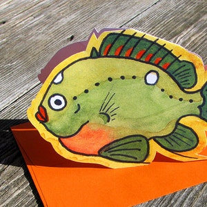 Sunny Fish 3D Cutout Small Greeting Card- Any Occasion Blank Card- Sunny Card- Fish Card- Carton Jaune- Carte Océan- Carte Art- Carte Aquarelle