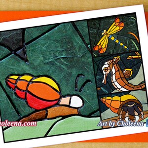 Schnecke Seepferdchen Eremit Krabbe Libelle Collage kleine Grußkarte - jede Gelegenheit - Krabbe Shell Karte - Ozean Karte - Meer Leben Karte - Mosaik-Karte