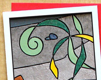 Seaweed Mosaic Greeting Card- Large Long Card- Any Occasion- Blank Card- Flower Card- Garden Card-Tulips Card- Summer Card-Art