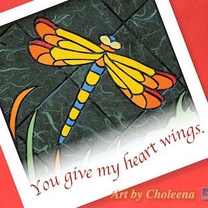 Usted da mis alas del corazón Dragonfly Mosaic Card- Tarjeta de saludo- Tarjeta pequeña- Tarjeta en blanco- Tarjeta de mosaico- Carta de libélula- Tarjeta de insecto- Tarjeta de amor