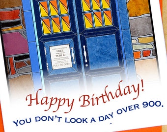 Police Call Box Card- Dr Who card- Birthday Card- Small Card- A Day Over 900- Blank Card- TARDIS Card- Doctor Who Card- British Card- TARDIS
