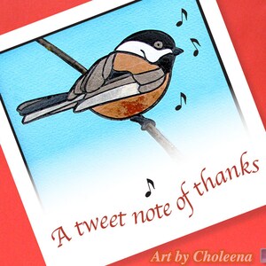 Tarjeta de agradecimiento con forma de tweet de Chickadee - Tarjeta de felicitación - Pequeña - Tarjeta en blanco - Tarjeta de Chickadee - Tarjeta de campo - Tarjeta musical - Tarjeta de agradecimiento de ornitología