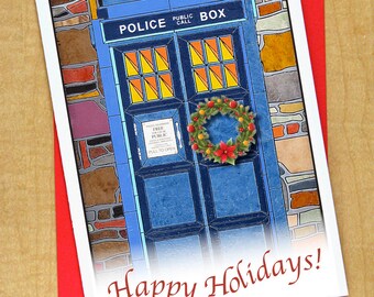 Couronne TARDIS Noël vacances grande carte- carte de voeux- Doctor Who- carte vierge- carte Dr Who- carte Tardis- carte émission de télévision- carte The Doctor