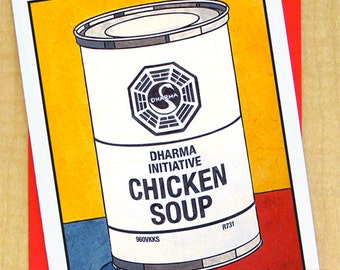 Chicken Soup- Greeting Card- Small- Blank card- Lost TV Tribute Card- Dharma Initiative- Pop Culture Card- Warhol Tribute- Mondrian Colors
