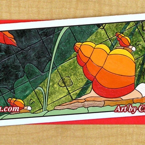 Tarjeta de felicitación larga y grande de la familia Caracol- cualquier ocasión- Tarjeta en blanco- Tarjeta de caracol- Tarjeta del bosque- Mosaico- Tarjeta shell- Tarjeta de la naturaleza- Tarjeta original