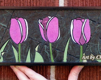 Purple Tulip- Paper Tile Mosaic- Mini Long- Original Artwork- Unique Process- Gift- Paper Art- Spring Art- Tulip Art- Garden Art- Purple Art