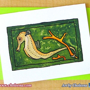 Seepferdchen-Karte - Grußkarte - klein - jede Gelegenheit - leere Karte-Seepferdchen-Karte-Original-Kunst-Kunst-Karte-Original-Karte -Fisch-Karte - Ozean-Karte