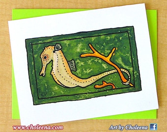 Seahorse Card- Greeting Card- Small- Any Occasion- Blank Card-Seahorse Card- Original Art- Art Card- Original Card- Fish Card- Ocean Card