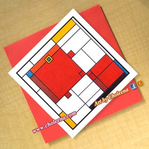 Mondrian Fish Card- Tarjeta de felicitación- Tarjeta pequeña- Cualquier ocasión- Tarjeta en blanco- Tarjeta de pescado- Tarjeta de tributo de Mondrian- Tarjeta de arte pop- Arte mosaico