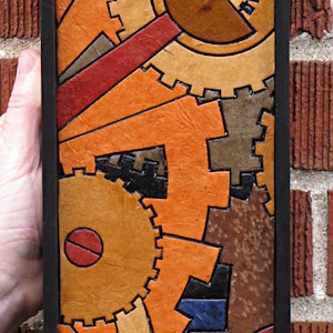 Gears- Paper Tile Mosaic- Mini Vertical- Original Art- Unique Process- Mechanical Art- Steampunk Clock- Clockwork Art- Industrial Steam Art