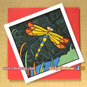 Dragonfly Mosaic Card- Biglietto d'auguri- Piccola cartolina- Qualsiasi occasione- Scheda bianca- Carta d'arte- Biglietto mosaico- Carta libellula- Biglietto insetto- Biglietto estivo