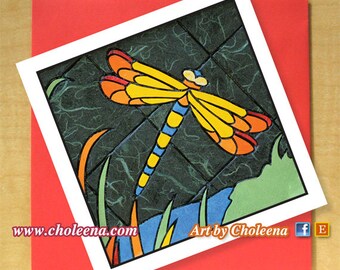 Libelle Mosaik Karte - Grußkarte - kleine Karte - jede Gelegenheit - leere Karte - Kunstkarte - Mosaik Karte - Libelle Karte - Insekt Karte - Sommer-Karte