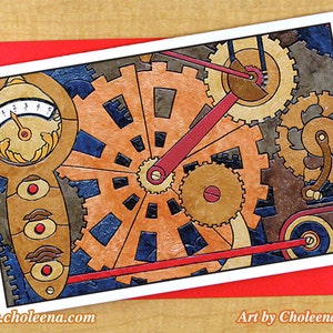 Tandwielen- Wenskaart- Grote Kaart- Elke Gelegenheid- Lege Kaart- Mechanische Kaart van het Uurwerk- De Kaart van de Kunst van het mozaïek- Steampunk Kaart- Industriële Kaart