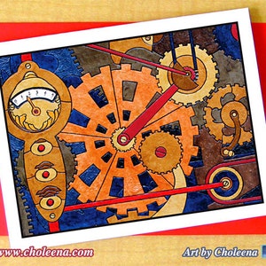 Engrenagens - Cartão de felicitações - Pequeno - Qualquer ocasião - Cartão em branco - Cartão Steampunk - Cartão industrial - Cartão de relógio - Cartão de engrenagens de relógio - Cartão de arte em mosaico