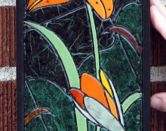 Tiger Lily- Paper Tile Mosaic- Mini long- Original Art- Unique Process- Flower Art- Summer Flower- Summer Art- Wildflower- Garden Art