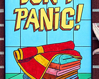 Don't Panic Mosaic- Paper Tile Mosaic- Medium- Unique Art- Original Process- Douglas Adams- Hitchhikers Guide to the Galaxy- Towel Day Art