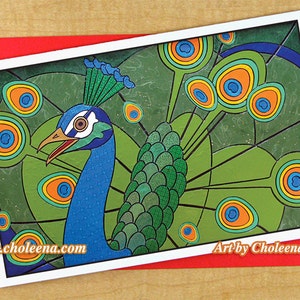 Biglietto mosaico pavone - biglietto d'auguri - grande biglietto lungo - ogni occasione - scheda bianca - biglietto per uccelli- biglietto colorato-piume carta - Estate Card-Art