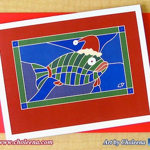 Cartão de Papai Noel - Cartão de felicitações - Cartão pequeno - Cartão de Natal - Cartão em branco - Cartão de Natal - Cartão de Papai Noel - Cartão de férias - Cartão de peixe - Cartão sazonal
