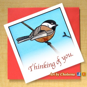 Je pense à vous, carte mosaïque mésange, carte de voeux, petite carte vierge, carte mésange, carte oiseau, carte champ, carte nature, ornithologie