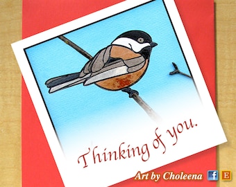 Thinking of you Chickadee Mosaic Card- Greeting Card- Small- Blank Card- Chickadee Card- Bird Card- Field Card- Nature Card- Ornithology